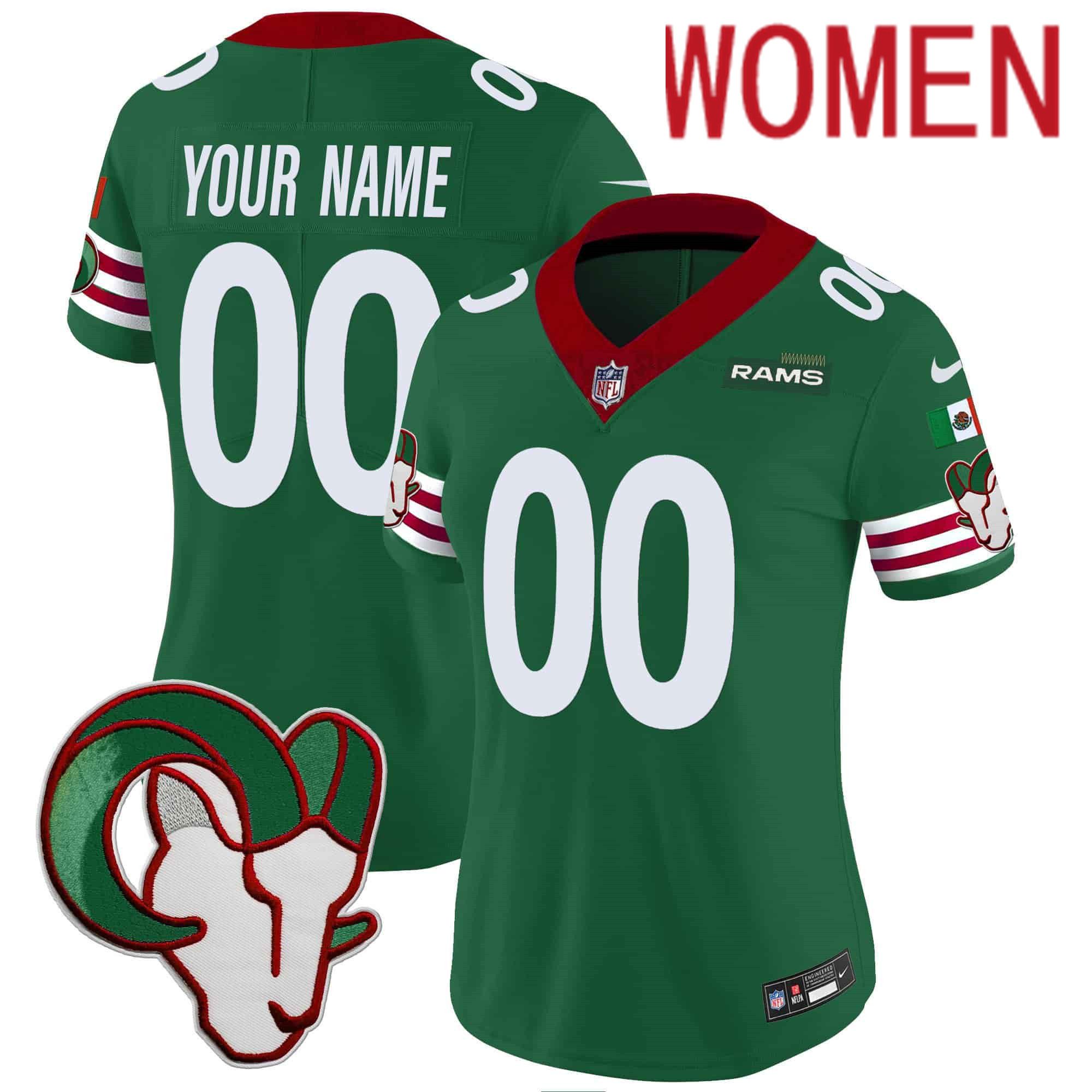 Women Los Angeles Rams Green 2024 Nike Mexico Vapor Limited Custom NFL Jersey->customized nfl jersey->Custom Jersey